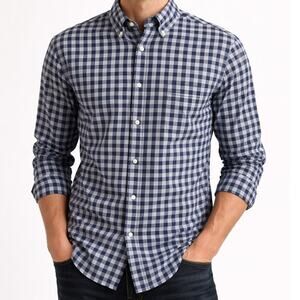 J. Crew Shirt Classic Fit Men XL Navy Blue Gingham Check Button down Long Sleeve